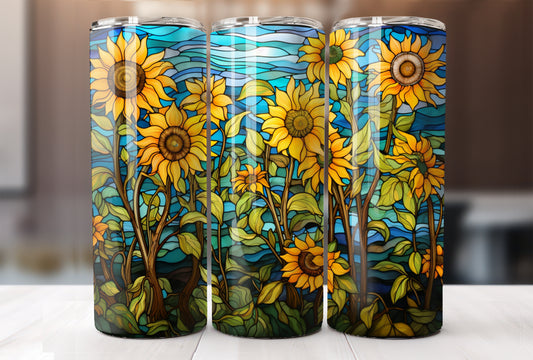 20oz Straight Skinny Stainless Steel Tumbler Sunflowers