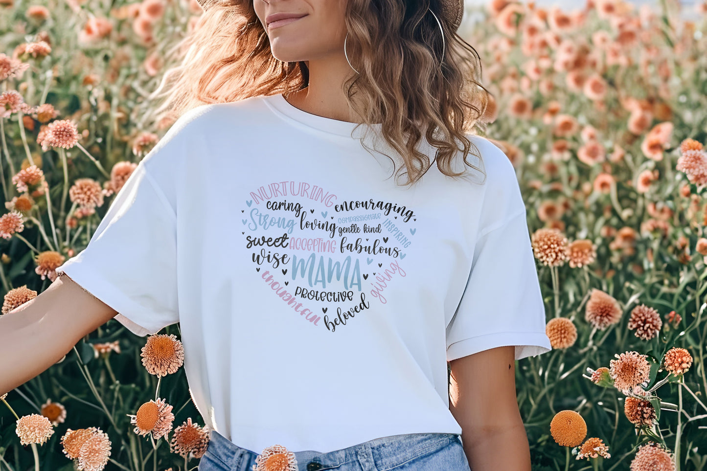 Mom Word Art in Heart Shape Short Sleeve