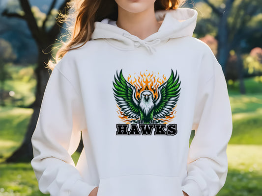 Unisex Hoodie with Hawks Mascot White